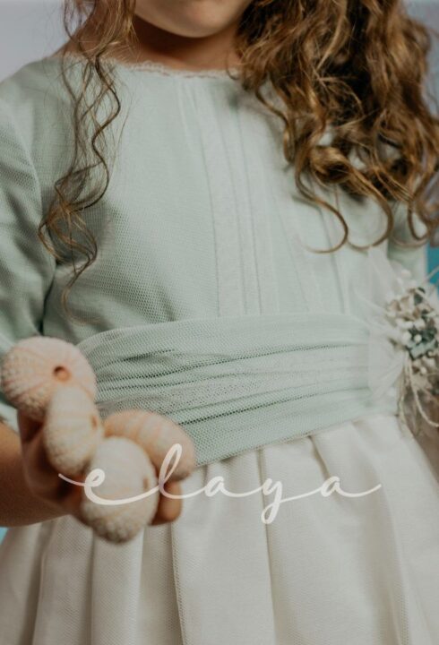 Vestido lino y tul manga francesa - Chic&Chic