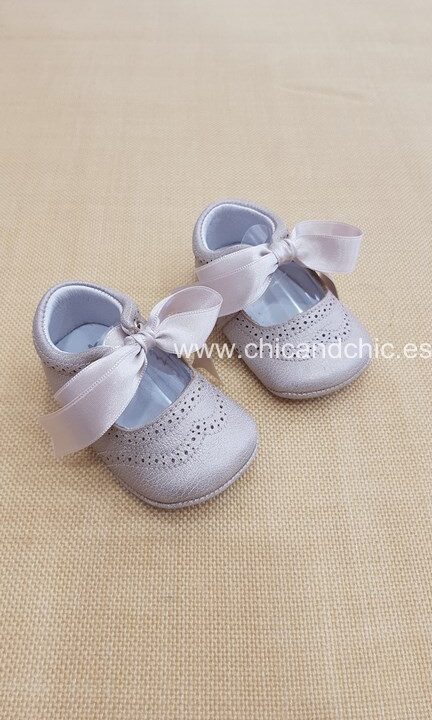 Zapato bebe piel nacar piedra. Mod. P976AG