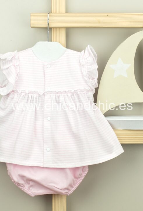 Conjunto ranita+camisa algodón rayas rosa.