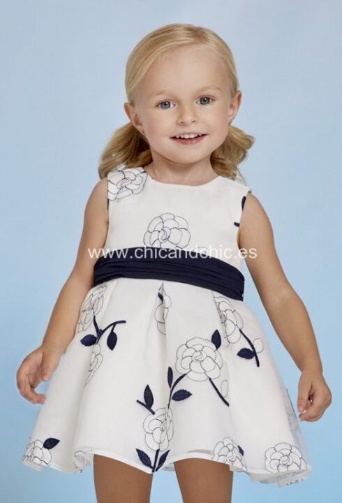 Vestido de ceremonia 5002 002. Blanco-Marino