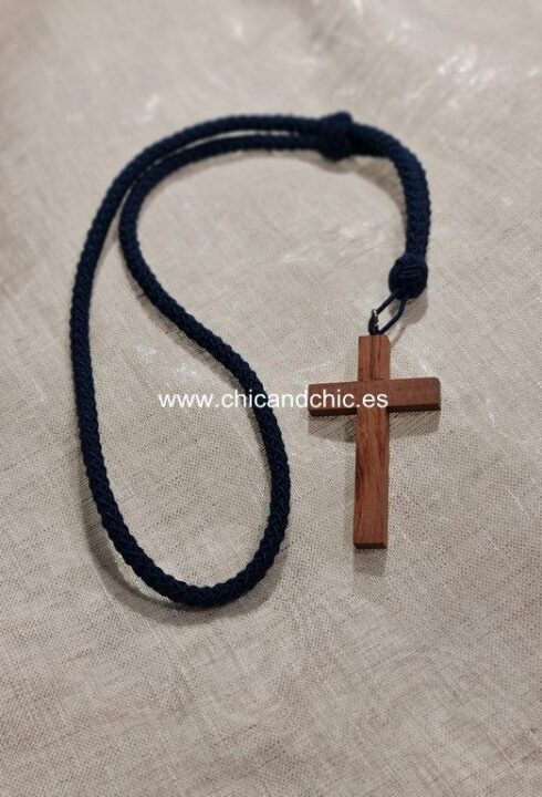 Cordón con cruz madera azul marino