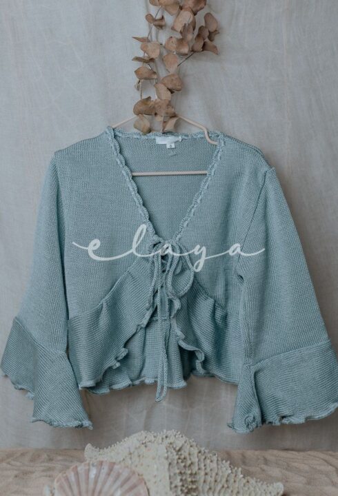 Chaqueta volantes de punto verde agua 2-14 años)