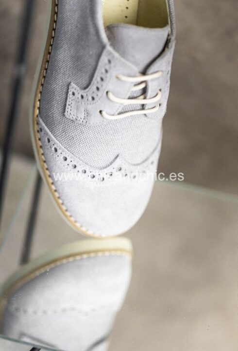 Zapato piel niño ante/lino. Gris