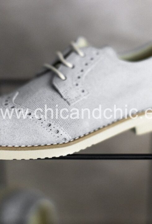 Zapato piel niño ante/lino. Gris