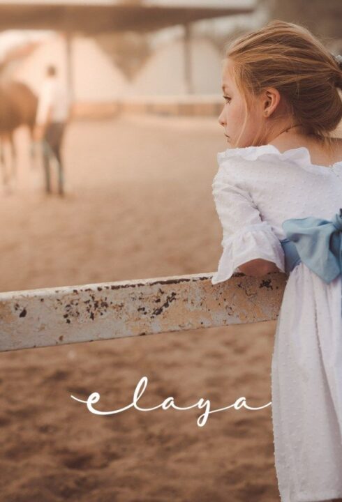 Vestido plumeti algodón MINI OLIMPIA MF (2-14 Años). Blanco-azul. Plazo de entrega 45 días.