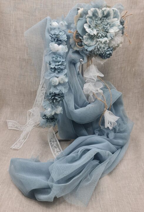 Corona flores 25104C  tonos azules