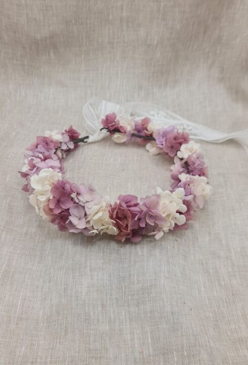 Corona flores 25102E tonos malva y rosa