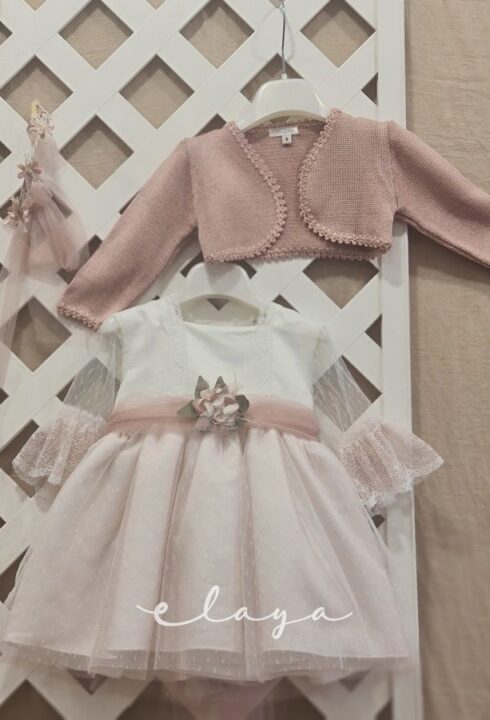 Vestido de ceremonia bebe Mini Alma M/F. Crudo/rosa. Plazo entrega 20 días