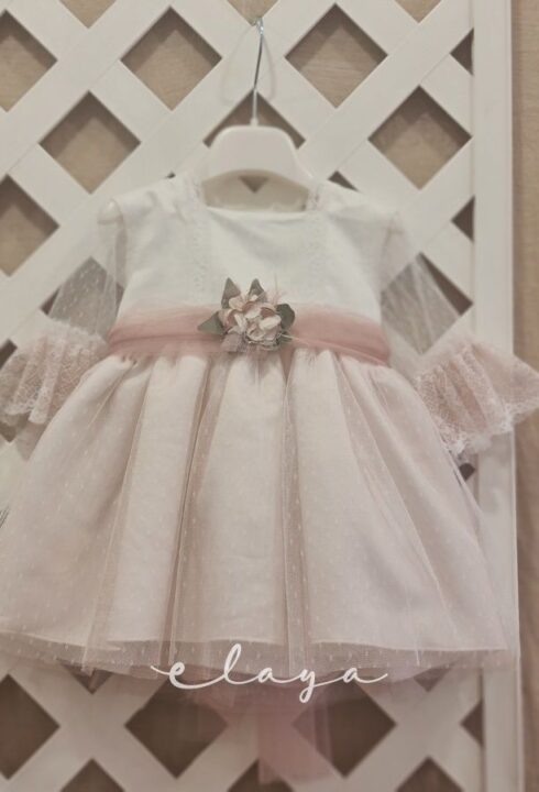 Vestido de ceremonia bebe Mini Alma M/F. Crudo/rosa. Plazo entrega 20 días