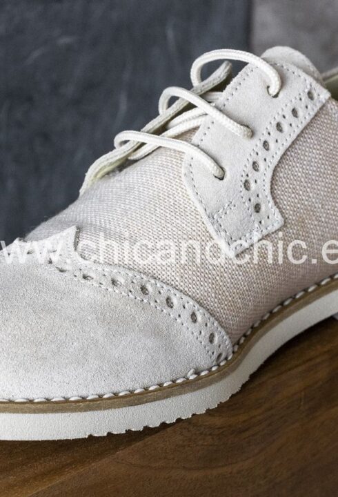 Zapato piel niño ante/lino. Beige