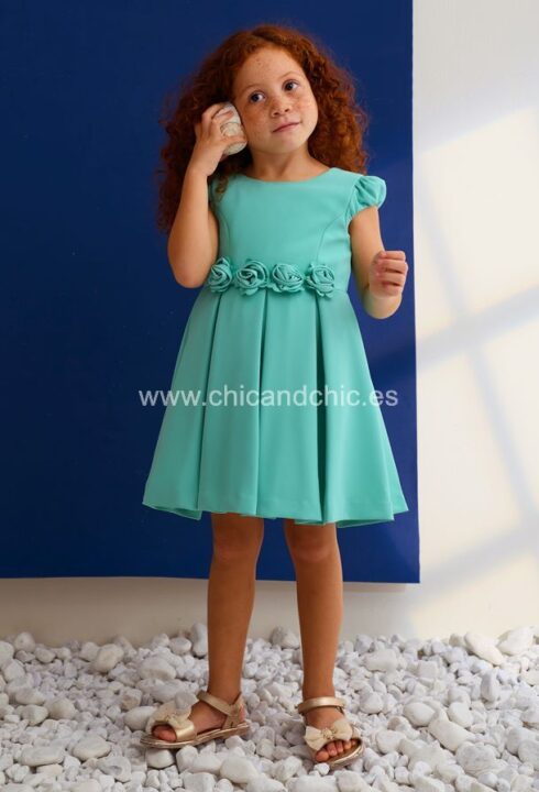 Vestido crepe detalle flores 5031. Color verde