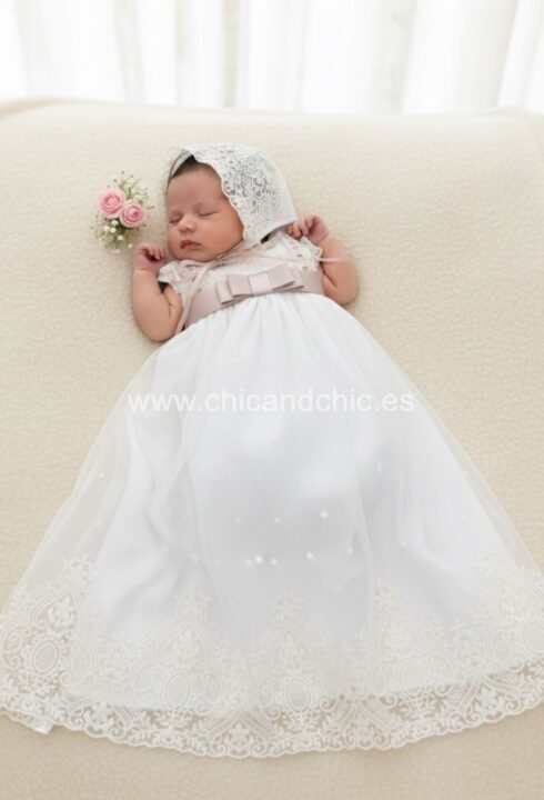 Fadón tul bordado con rosa E-389