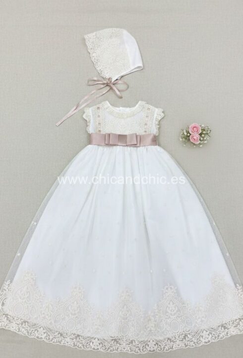 Fadón tul bordado con rosa E-389