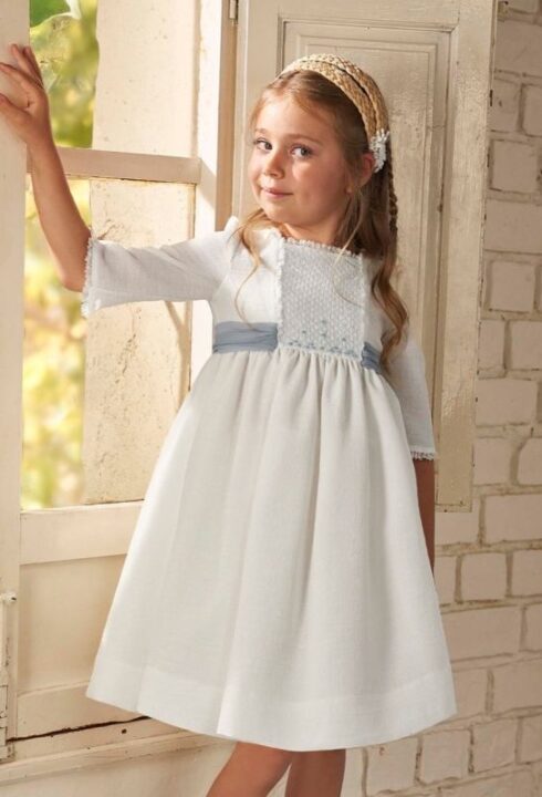 Vestido tul bordado manga francesa azul 633506