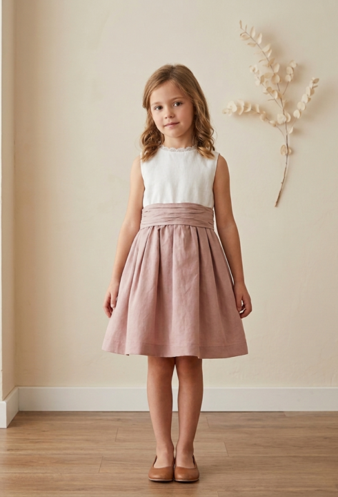 Vestido lino MAYA (2-14 Años).