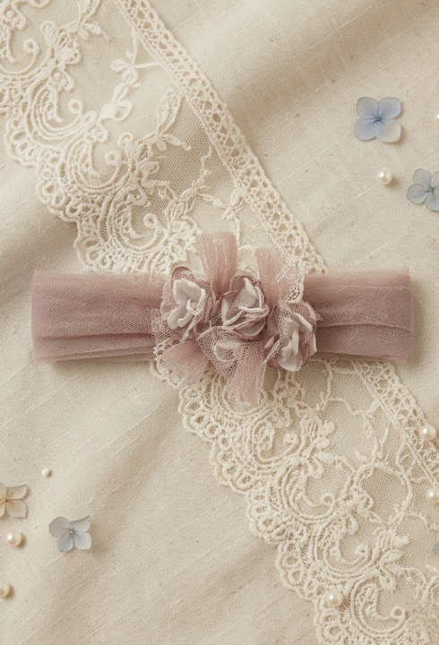 Adorno cinturón Flores 2022-14. Rosa-blanco roto.