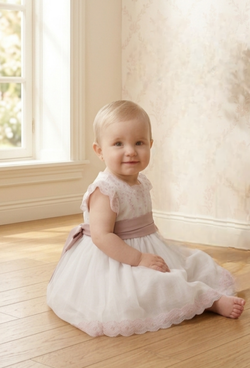 Vestido tul bordado rosa 633308