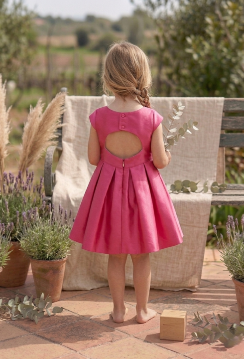 Vestido ceremonia de mikado fucsia
