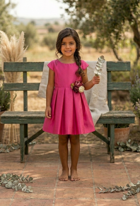 Vestido ceremonia de mikado fucsia