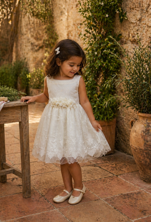 Vestido de ceremonia tul bordado crudo 5145300