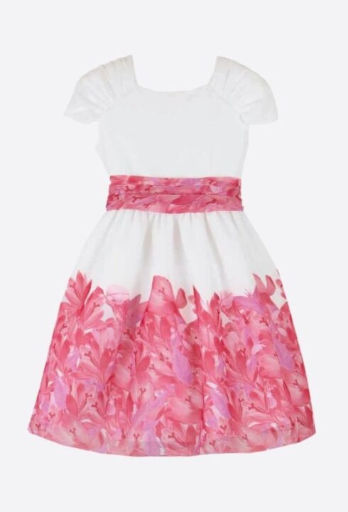 Vestido 634412 gasa estampada fucsia