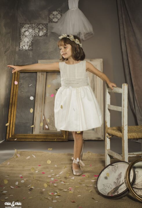 Vestido lino Angela (1-14 Años). Color tostado